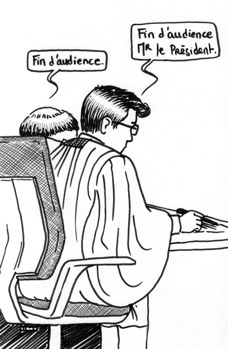 Fin d'audience - Croquis au tribunal de commerce