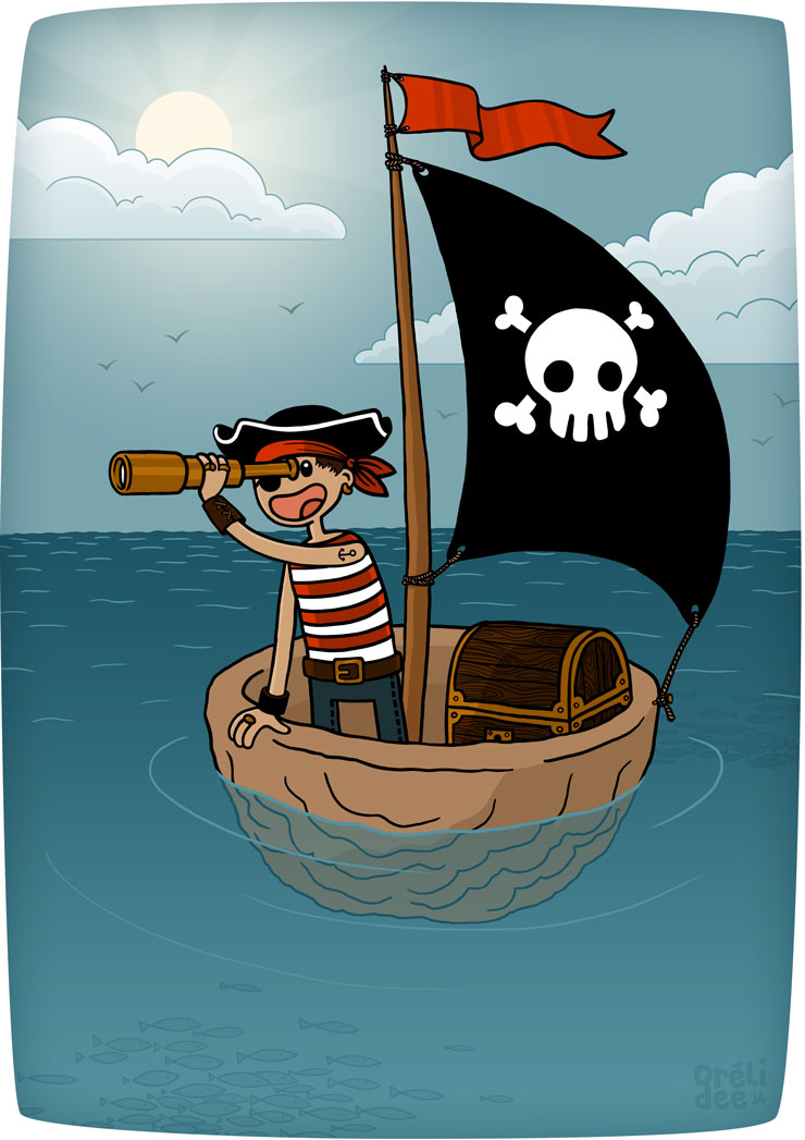 pirate dans un bateau en coque de noix