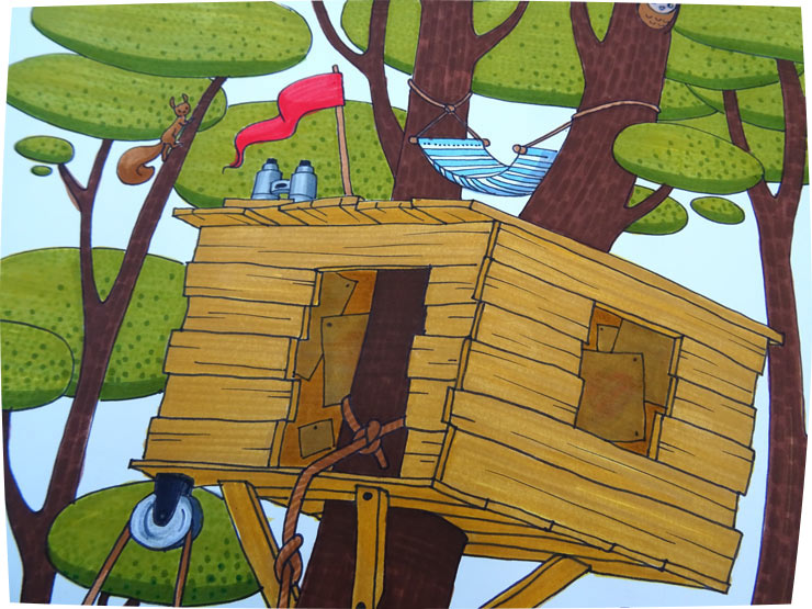 illustration cabane dans les arbres
