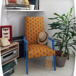 fauteuil scandinave jaune bleu tissus coléoptère décor